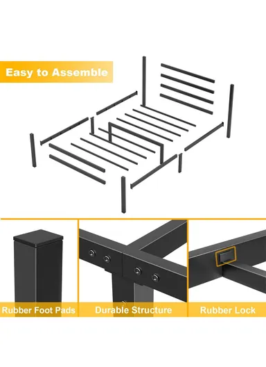 39-inch Heavy-Duty Twin Size Steel Bed Frame with Anti-Slide Locks &amp; Protective Non-Scratch Feet (L190 x W100 x H45)cm - Black