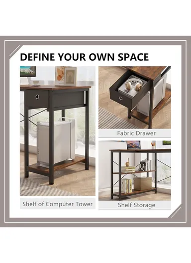 L-Shaped Desk with 3 Storage Shelves &amp; Non-Woven Drawer, Home Office Writing Corner Desk (W144 x D80 x H74)cm - Tiger Wood