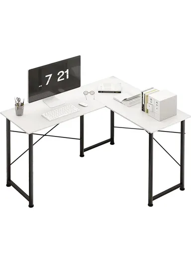 L-Shaped Modern Home Office Writing Desk, Gaming, Work &amp; Study Corner Computer Desk Workstation (W126 x D105 x H74)cm G50 - White
