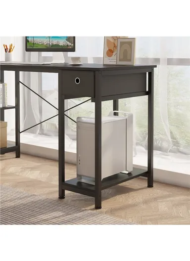 L-Shaped Desk with 3 Storage Shelves &amp; Non-Woven Drawer, Home Office Writing Corner Desk (W144 x D80 x H74)cm - Black