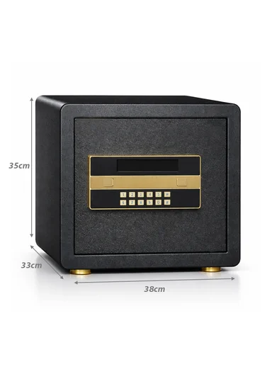 18Kg (L38 x W33 x H35)cm High-Security Digital Keypad Steel Safe Box with 20mm Live-Action Bolts, Glass Shelf &amp; Leather Interior K5-350