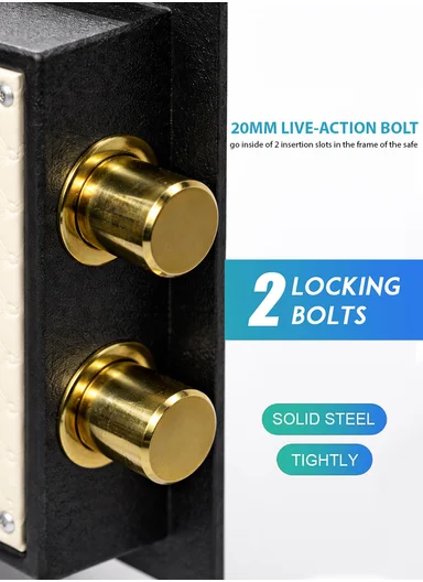18Kg (L38 x W33 x H35)cm High-Security Digital Keypad Steel Safe Box with 20mm Live-Action Bolts, Glass Shelf &amp; Leather Interior K5-350