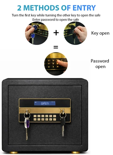18Kg (L38 x W33 x H35)cm High-Security Digital Keypad Steel Safe Box with 20mm Live-Action Bolts, Glass Shelf &amp; Leather Interior K5-350