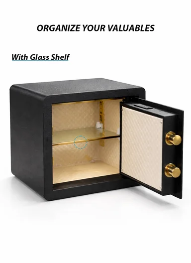 18Kg (L38 x W33 x H35)cm High-Security Digital Keypad Steel Safe Box with 20mm Live-Action Bolts, Glass Shelf &amp; Leather Interior K5-350