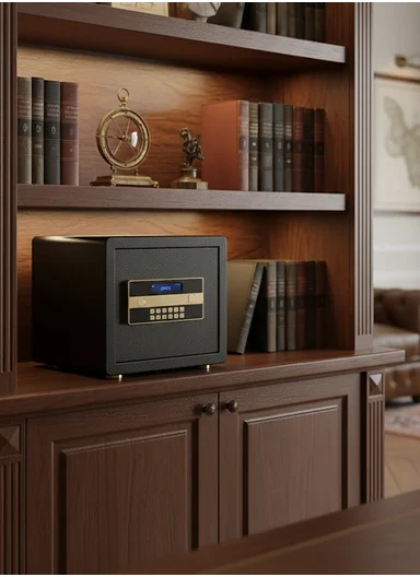 18Kg (L38 x W33 x H35)cm High-Security Digital Keypad Steel Safe Box with 20mm Live-Action Bolts, Glass Shelf &amp; Leather Interior K5-350