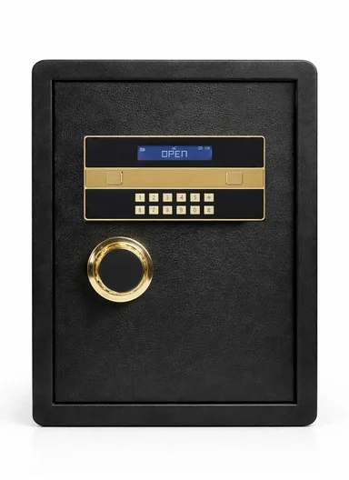 26Kg (L39 x W34 x H45)cm High-Security Digital Keypad Steel Safe Box with Rotating Knob, Glass Shelf &amp; Leather Interior K5-450