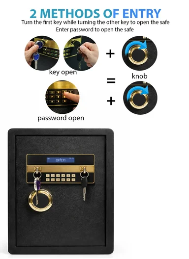 26Kg (L39 x W34 x H45)cm High-Security Digital Keypad Steel Safe Box with Rotating Knob, Glass Shelf &amp; Leather Interior K5-450
