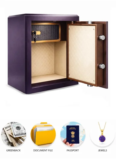 46Kg (L39 x W34 x H47)cm Digital Keypad Heavy Duty Steel Security Safe with 4-Latch Locking System &amp; White Leather Interior K1-450