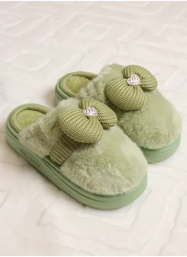 Winter Slipper With Anti-Slip PVC Sole &amp; Soft Plush Faux Fur Upper, Soft &amp; Skin-Friendly Sole Warm Winter Slippers For Women - Green