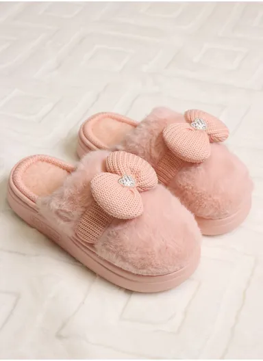 Winter Slipper With Anti-Slip PVC Sole &amp; Soft Plush Faux Fur Upper, Soft &amp; Skin-Friendly Sole Warm Winter Slippers For Women - Pink