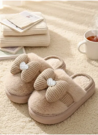 Winter Slipper With Anti-Slip PVC Sole &amp; Soft Plush Faux Fur Upper, Soft &amp; Skin-Friendly Sole Warm Winter Slippers For Women - Beige