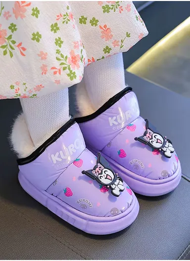 Anti-Slip Warm Kids Slippers with Flees Linning &amp; Shoe Collar - Purple