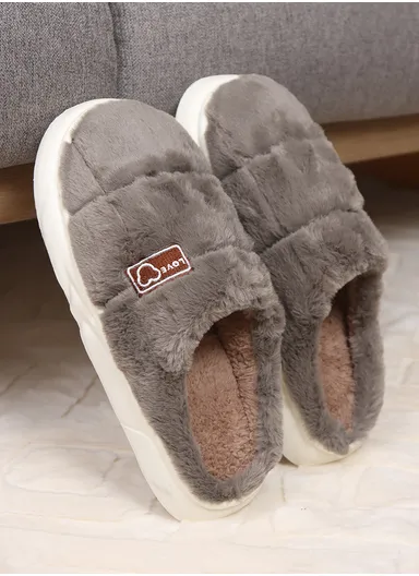 Anti-Slip PVC Plush Faux Fur Winter Slipper with Soft Fleece Lining, Soft &amp; Skin-Friendly Sole Warm Winter Slippers For Men- Greige