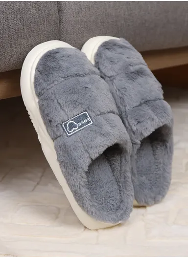 Anti-Slip PVC Plush Faux Fur Winter Slipper with Soft Fleece Lining, Soft &amp; Skin-Friendly Sole Warm Winter Slippers For Men- Blue Grey