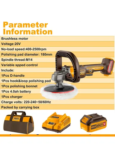 180mm Cordless Rotary Polisher Car Polisher with 4.0Ah Battery &amp; Charger APLI20181