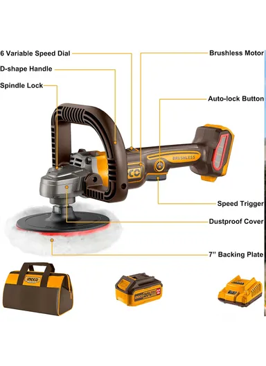 180mm Cordless Rotary Polisher Car Polisher with 4.0Ah Battery &amp; Charger APLI20181