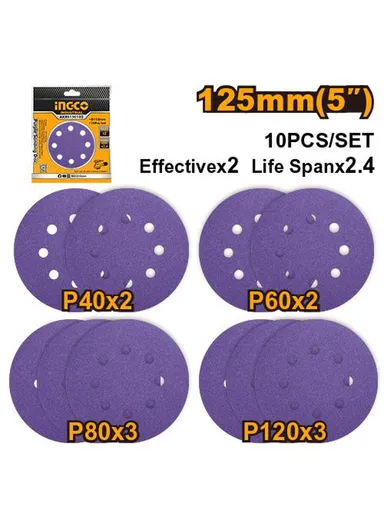 10-Pcs 125mm Round Sandpaper Set AKRS125101
