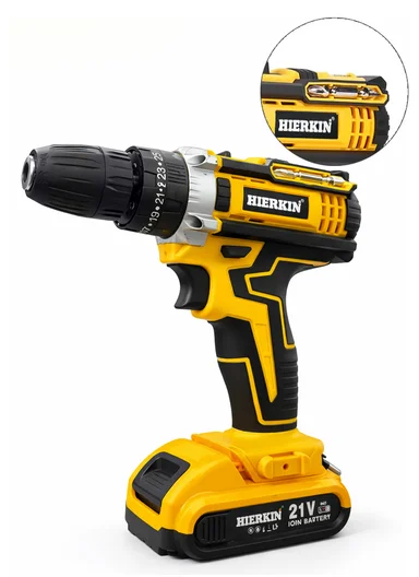 21V Cordless Rechargeable Power Drill with LED Light, 2 Speeds, 3 Drill Modes &amp; 1 Battery HEK-P1015-1
