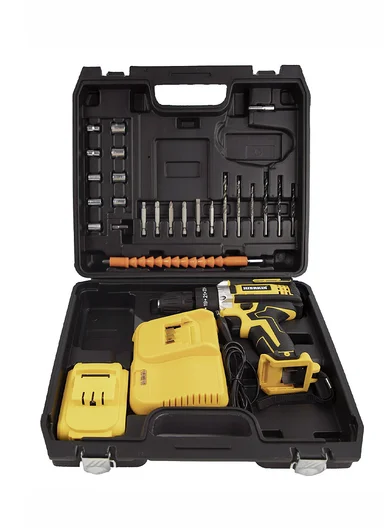 21V Portable Rechargeable Electric Impact Drill Set with LED Light, 2 Speeds &amp; Desktop Charging Dock HEK-P1015-3