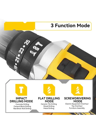 21V Cordless Electric Drill Set with 3 Drill Modes, Adjustable Torque, 2 Speeds, LED Light &amp; Horizontal Bubble Level HEK-P1015-4
