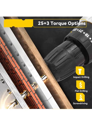 21V Cordless Electric Drill Set with 3 Drill Modes, Adjustable Torque, 2 Speeds, LED Light &amp; Horizontal Bubble Level HEK-P1015-4