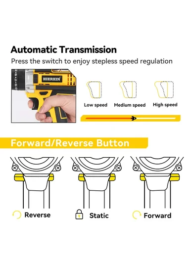 21V Cordless Electric Drill Set with 3 Drill Modes, Adjustable Torque, 2 Speeds, LED Light &amp; Horizontal Bubble Level HEK-P1015-4