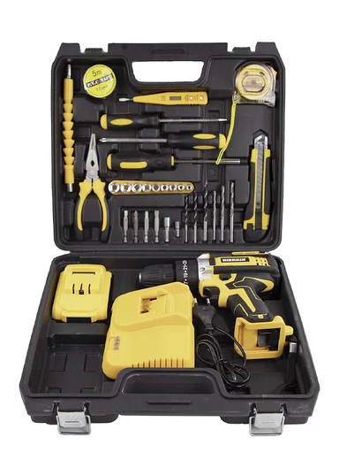 35Pcs Home Repair Kit, 21V Cordless Impact Drill with Pliers, Knife, Voltage Tester &amp; Measuring Tape HEK-P1015-6