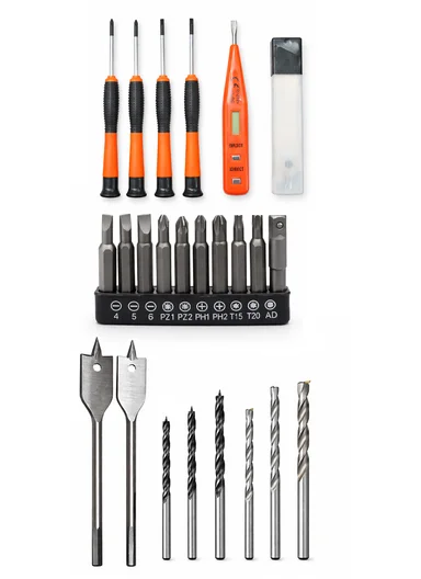 50Pcs Ultimate 21V Power Drill &amp; Hand Tool Combo Set with Hacksaw, Hammer &amp; Wrench HEK-P1015-7