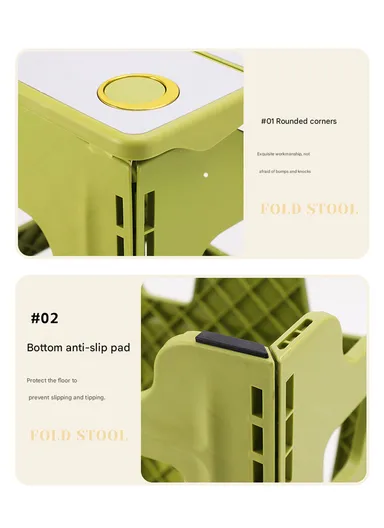 Heavy-Duty Non-Slip Folding Stool, Portable Secure Stepping Aid for Bathroom &amp; Kitchen 6204 (L36 x W30 x H44)cm - Light Green