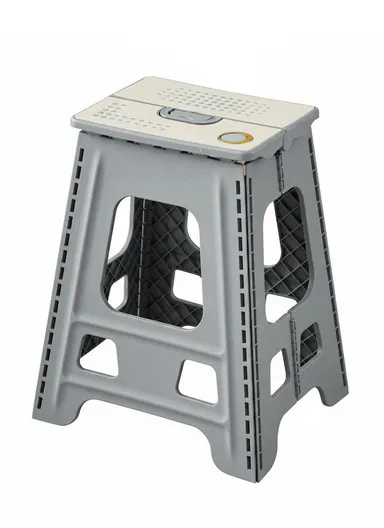 Heavy-Duty Non-Slip Folding Stool, Portable Secure Stepping Aid for Bathroom &amp; Kitchen 6204 (L36 x W30 x H44)cm - Grey