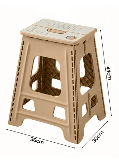 Heavy-Duty Non-Slip Folding Stool, Portable Secure Stepping Aid for Bathroom &amp; Kitchen 6204 (L36 x W30 x H44)cm - Tan