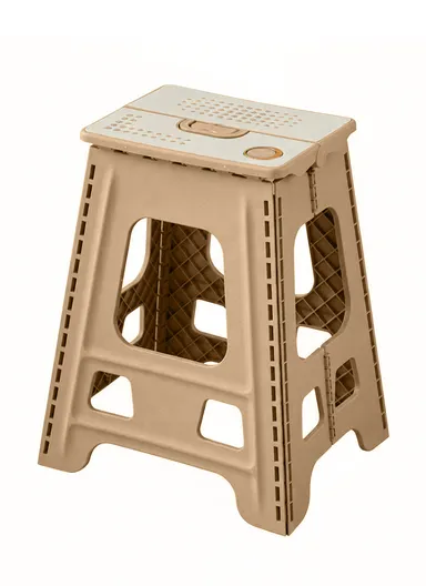 Heavy-Duty Non-Slip Folding Stool, Portable Secure Stepping Aid for Bathroom &amp; Kitchen 6204 (L36 x W30 x H44)cm - Tan