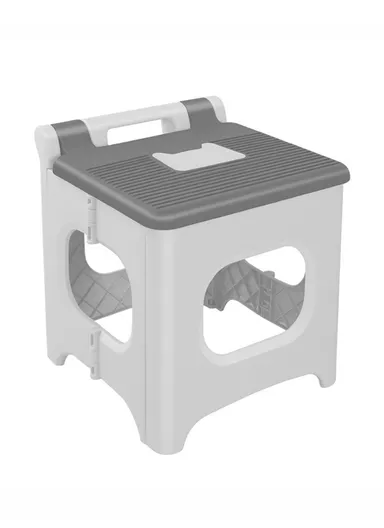 Non Slip Foldable Step Table Stool for Kids, Toddlers, Teens, Adults, Old Age, Bathroom &amp; Bedroom Convenient Usage Quick-Fold Plastic Step Stool - Grey