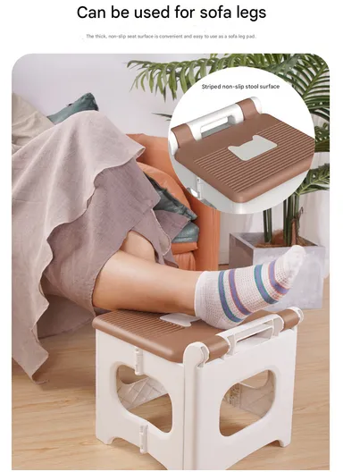 Non Slip Foldable Step Table Stool for Kids, Toddlers, Teens, Adults, Old Age, Bathroom &amp; Bedroom Convenient Usage Quick-Fold Plastic Step Stool - Grey