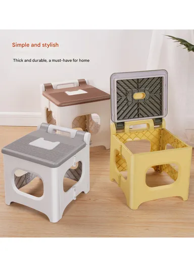 Non Slip Foldable Step Table Stool for Kids, Toddlers, Teens, Adults, Old Age, Bathroom &amp; Bedroom Convenient Usage Quick-Fold Plastic Step Stool - Grey