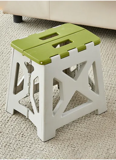Space-Saving Collapsible Utility Stool, Non-Slip, Ready-to-Use, Two-Tone Step-Up Table Design 6201 (L34.5 x W27 x H33)cm - Light Grey &amp; Green