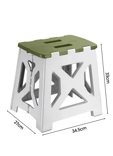 Space-Saving Collapsible Utility Stool, Non-Slip, Ready-to-Use, Two-Tone Step-Up Table Design 6201 (L34.5 x W27 x H33)cm - Light Grey &amp; Green