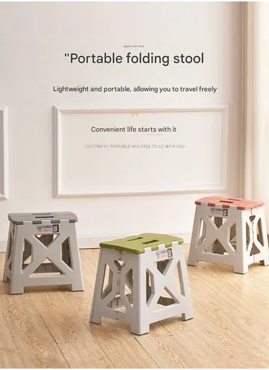 Space-Saving Collapsible Utility Stool, Non-Slip, Ready-to-Use, Two-Tone Step-Up Table Design 6201 (L34.5 x W27 x H33)cm - Light Grey &amp; Green