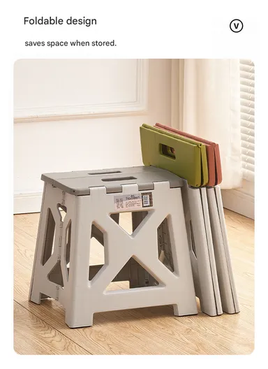 Space-Saving Collapsible Utility Stool, Non-Slip, Ready-to-Use, Two-Tone Step-Up Table Design 6201 (L34.5 x W27 x H33)cm - Light Grey &amp; Green