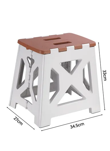 Space-Saving Collapsible Utility Stool, Non-Slip, Ready-to-Use, Two-Tone Step-Up Table Design 6201 (L34.5 x W27 x H33)cm - Light Grey &amp; Brick Red