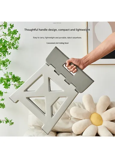 Space-Saving Collapsible Utility Stool, Non-Slip, Ready-to-Use, Two-Tone Step-Up Table Design 6201 (L34.5 x W27 x H33)cm - Light Grey &amp; Brick Red