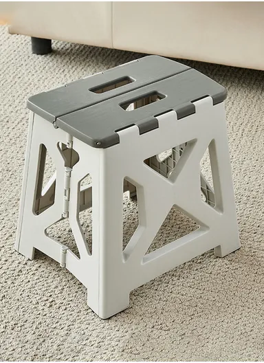 Space-Saving Collapsible Utility Stool, Non-Slip, Ready-to-Use, Two-Tone Step-Up Table Design 6201 (L34.5 x W27 x H33)cm - Light Grey &amp; Dark Grey