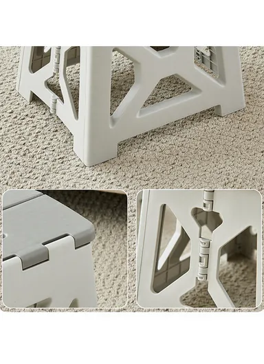 Space-Saving Collapsible Utility Stool, Non-Slip, Ready-to-Use, Two-Tone Step-Up Table Design 6201 (L34.5 x W27 x H33)cm - Light Grey &amp; Dark Grey