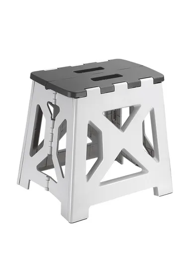 Space-Saving Collapsible Utility Stool, Non-Slip, Ready-to-Use, Two-Tone Step-Up Table Design 6201 (L34.5 x W27 x H33)cm - Light Grey &amp; Dark Grey