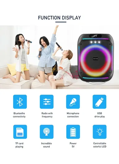 8" Portable Bluetooth Speaker with Microphone, Remote &amp; Long Battery Life – WGY-868