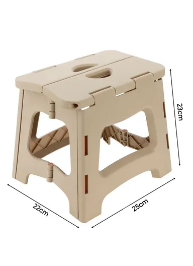 Folding Step Stool with Carry Handle, Space-Saving Design, Non-Slip Surface for Home, Kitchen &amp; Bathroom (L25 × W22 × H23)cm – Beige