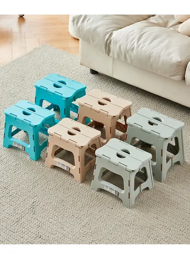 Folding Step Stool with Carry Handle, Space-Saving Design, Non-Slip Surface for Home, Kitchen &amp; Bathroom (L25 × W22 × H23)cm – Beige