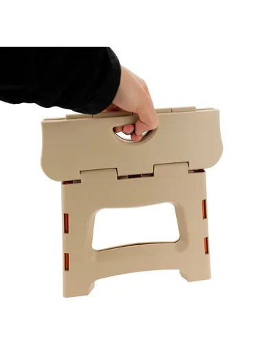 Folding Step Stool with Carry Handle, Space-Saving Design, Non-Slip Surface for Home, Kitchen &amp; Bathroom (L25 × W22 × H23)cm – Beige