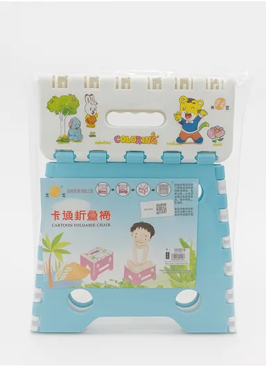 Children’s Portable Folding Step Stool with Cute Cartoon Design, Non-Slip Surface &amp; Easy Carry Handle (L29 × W23 × H22)cm – Blue