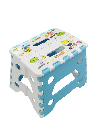 Children’s Portable Folding Step Stool with Cute Cartoon Design, Non-Slip Surface &amp; Easy Carry Handle (L29 × W23 × H22)cm – Blue